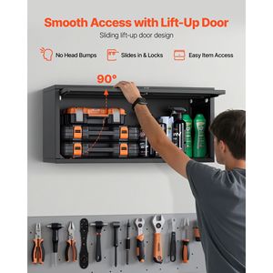 Armadio Metallico da Parete 27.56L X 12.01P X 14.02A Pollici, Armadietto Galleggiante per Attrezzi da Garage con Porta a Ribalta, Capacità di Carico 120 Libbre per Ripiano - Product Image 4