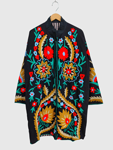 Veste en coton pour femmes grande taille brodée à la main, col mandarin, manches longues, motif floral, manteau long, vêtements de printemps - Product Image 1