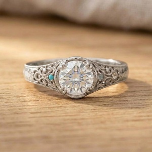 Bague de Mariage Vintage en Or Massif 10k 14k 18k avec Diamant de Laboratoire Taille Ronde Brillante Couleur E Clarté VVS 1 Carat et Style Filigrane - Product Image 2
