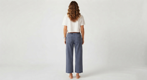 Pantalon large en molleton bleu, coupe décontractée, taille élastique, style décontracté pour la détente - Product Image 2
