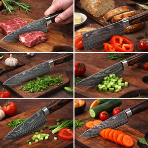 Ensemble complet de 8 couteaux de cuisine, motif Damas, ensemble de couteaux de chef japonais, manches en bois, ultra-affûtés, coupe rapide, ambidextres - Product Image 2