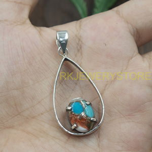 จี้เงินแท้ 925 ประดับหอยนางรมสีส้มธรรมชาติ รูปทรงหยดน้ำ สไตล์โบโฮ ทำด้วยมือ ของขวัญสำหรับผู้หญิง ของขวัญสำหรับคุณแม่ - Product Image 4