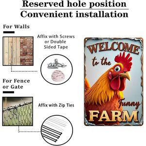Letrero de metal rústico divertido de granja, bienvenido a la granja de pollos, regalos y decoración de gallos para el hogar, letrero de pared de madera para gallinero - Product Image 3