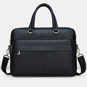 Sac pour ordinateur portable en cuir véritable personnalisable, fabrication OEM, mallette d'affaires, plusieurs poches, bandoulière réglable - Product Image 2