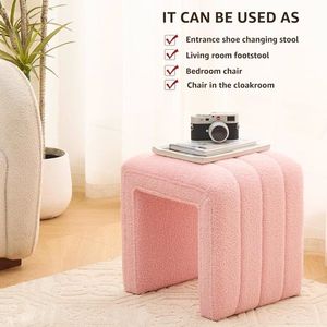 Pouf Moderno in Velluto Teddy per Casa e Hotel, Poggiapiedi, Sgabello per Toeletta, Panca Portascarpe per Camera da Trucco, Soggiorno, Ingresso, Ufficio - Product Image 6