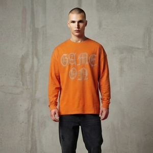 Camiseta Premium para Hombre de Manga Larga con Gráficos de Pedrería, Algodón Pesado, Hombros Caídos, Estilo Oversize, Casual, Streetwear, Holgada - Product Image 3