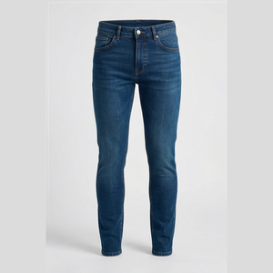 Jean slim droit pour homme en denim délavé foncé, taille mi-haute, en coton, style décontracté automne - Product Image 4