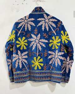 <strong>Royal</strong> <strong>Blue</strong> Velvet Cotton Suzani Embroidered <strong>Jacket</strong> <strong>Women</strong> Handmade Tropical Palm Floral Boho Ethnic Fashion Coat Wholesale - Product Image 2