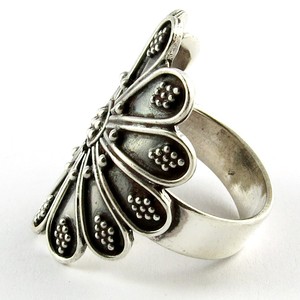 Anillos Plateados con Diseño Floral, Estilo Bohemio de Moda India, Joyería con Engaste de Bisel para Compromiso y Boda - Product Image 4