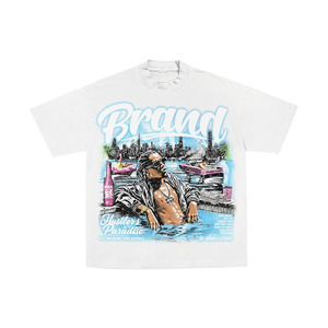 T-shirt formel blanc oversize pour homme, col roulé, manches courtes, en jersey de coton uni, écologique, anti-boulochage - Product Image 1