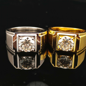GRA Certified Round Brilliant Cut Moissanite <b>Ring</b> 925 Sterling Silver 18K Gold Plated Hiphop Unisex <b>Men</b> Wedding Band Jewelry - Product Image 1