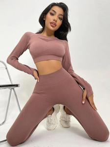 Nuevo Conjunto Deportivo Simple de Cintura Elástica Transpirable sin Costuras para Mujer, Ropa Deportiva de 10 Piezas, Camisetas de Manga Larga, Leggings, Traje de Yoga - Product Image 3