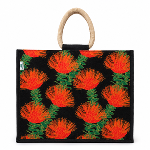 Bolsa de Yute Negra con Estampado Floral, Asa de Bambú, Multicolor, Reutilizable, para Playa o Compras, con Logotipo Personalizado, Proveedor OEM, Venta al Por Mayor - Product Image 5
