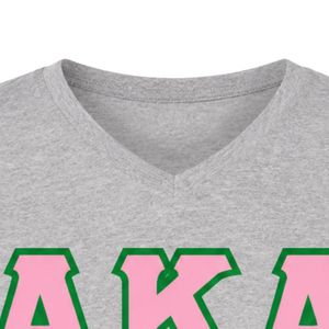 Camiseta AKA con cuello en V para mujer, camiseta de algodón con letras en gris jaspeado, ropa griega informal de manga corta, Top cómodo de verano - Product Image 2