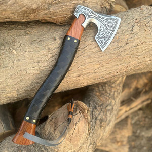 Hache viking artisanale d'inspiration industrielle, inspirée de l'histoire nordique, tête en acier, manche en bois dur, poignée en cuir, pour la décoration, la collection et les cadeaux - Product Image 1