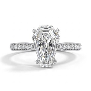 Bague de fiançailles demi-éternité en or massif 10K 14K 18K avec diamant de laboratoire taille cercueil, couleur DEF, clarté VS VVS, certifié IGI, vente en gros - Product Image 1