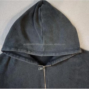 Personalizado 430gsm peso pesado Sudadera con capucha zip en blanco hombres ácido piedra lavado envejecido vintage negro sudaderas con capucha - Product Image 4