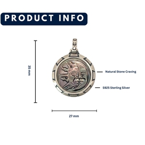 Colgante Unisex de Plata de Ley 925 con Diseño de Madreperla Negra Redonda y Temática de Sol, Dije Duradero, Estilo Casual/Deportivo - Product Image 2