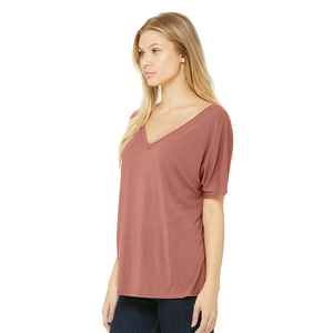 T-shirt en coton doux pour femme, col en V, manches courtes, couleur unie, violet, 100 % coton, idéal pour un usage décontracté - Product Image 5