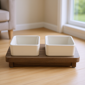 Juego de tazones de cerámica para mascotas con base de madera, 2 x 0.4 L, para gatos y perros, estación de alimentación - Product Image 3