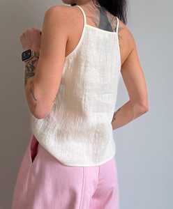 Top de Lino para Mujer con Tirantes Finos, Corte Regular, Estilo Vintage Minimalista, Casual de Verano, ODM - Product Image 2
