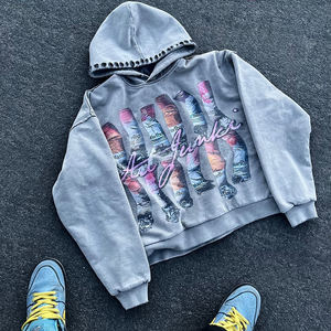 Custom Vintage Wash Pullover <b>Hoodie</b> Premium Heavyweight Cotton Distressed Edge Detail Graphic Print Streetwear OEM ODM Hoodies - Product Image 1