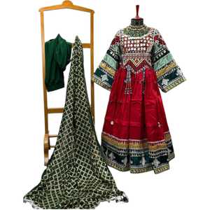 Vestido Maxi Boho de Terciopelo con Cuello Alto, Manga Farol, Bordado con Cuentas, Patrón Geométrico, Corte en A, Holgado, para Fiestas y Uso Casual - Product Image 3