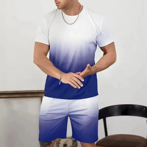 New Men's Summer Casual Shorts Set Short Sleeve <b>T</b>-<b>Shirt</b> Woven 100% Cotton Tracksuit Outfit - Product Image 4