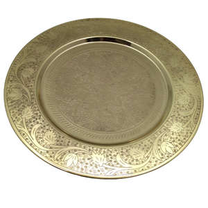 Assiette de présentation dorée pour mariages/fêtes, design unique, plat rond en plastique, léger et durable - Product Image 2