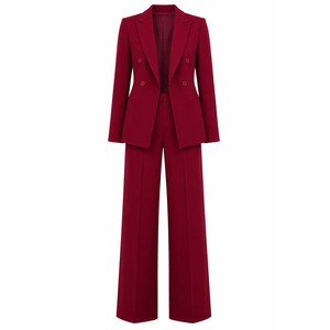 Ensemble de costume gris croisé à col cranté en mélange de laine pour femme, longueur standard, style britannique, blazer en tissu tissé - Product Image 5