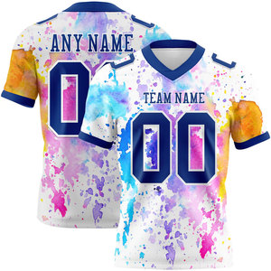 Camiseta de Fútbol Americano Sublimada Personalizada, Cuello en V, Manga Corta, Impresión Completa con Nombre del Equipo 00, Diseño de Acuarela, Uniforme Unisex para Adultos - Product Image 1