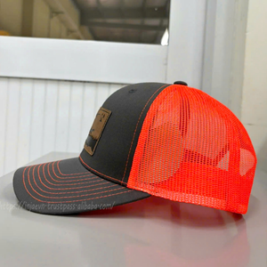 Casquette Trucker 6 Panneaux Personnalisée OEM avec Logo Gravé en Cuir, Structurée, Respirante, Visière Courbée, Casquette de Pêche avec Dos en Maille, Gorras - Product Image 2