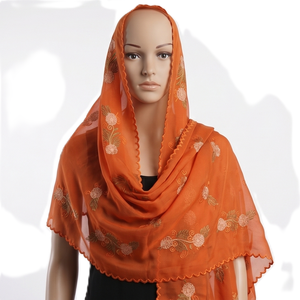 Écharpe ethnique d'été légère et respirante en mousseline orange pour femme, broderie florale et strass, idéale pour le quotidien en extérieur - Vente en gros - Product Image 3