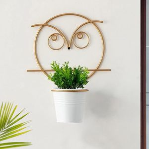 Pot de fleurs mural en métal en forme de hibou, plaqué or, pour plantes vertes, décoration moderne - Product Image 1