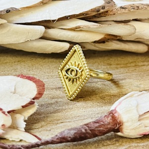 Anillo de Ojo Turco de Diseño Único, Anillo Boho de Latón para Mujer, Chapado en Oro de 18k, Anillo Geométrico de Protección, Estilo Tribal Vintage, Venta al por Mayor/OEM/ODM - Product Image 5