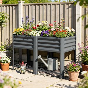 Fioriera Rialzata Grigio Scuro 80 cm con Ripiano Portaoggetti e Rivestimento Interno - Letto da Giardino in Acciaio Zincato - Product Image 2
