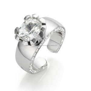 Anillo de compromiso, boda y fiesta de lujo con diamante de laboratorio de corte ovalado y media engaste, anillo nupcial minimalista de oro blanco de 10K/14K/18K para mujer - Product Image 3