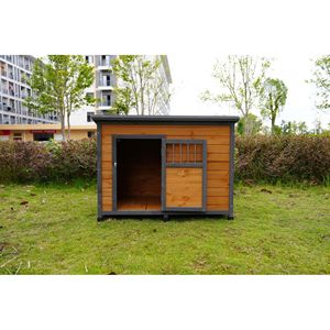 Casa para Perros Grande de Madera Maciza de 45 Pulgadas con Techo de Plástico PVC Impermeable y Puertas de Madera Transpirables, Casas y Muebles para Mascotas - Product Image 6