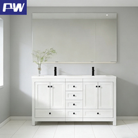 Meuble de salle de bain avec vasque double moderne blanche de 48 pouces, à poser au sol, résistant à l'eau, avec miroir intelligent