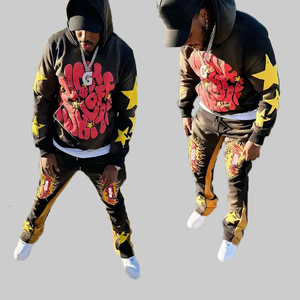 Custom 400gsm Winter Woven Vintage <b>Oversize</b> Distressed Rhinestone Acid Wash 100% Cotton Quick Dry Tracksuit Flared <b>Jogger</b> - Product Image 6