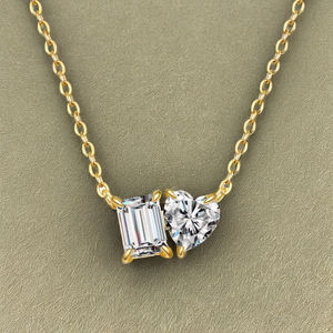 Elegante Collar con Colgante de Plata de Ley 925 con Corazón y Diamante Moissanita con Corte Esmeralda, Fabricante de Joyería Fina Personalizada - Product Image 3