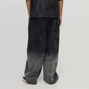 Jean en denim déchiré à jambe large, taille mi-haute, coupe ample, style streetwear, en coton, collection automne - Product Image 6