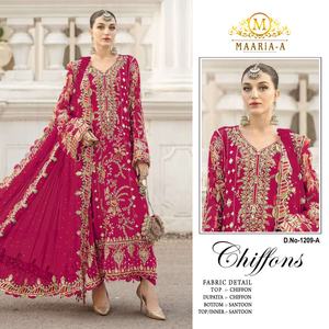 ชุดสาหรี่แบบกึ่งเย็บสำเร็จรูป RN ผ้าชีฟองปักลายประดับเลื่อม งานปักคอเสื้อแบบ Khatli เหมาะสำหรับงานพิธีกรรมและงานเฉลิมฉลองทั่วไป - Product Image 3