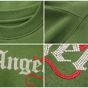 New Fashion men Green <b>Sweatshirt</b> Rhinestone Embellished “Angel” Print Long Sleeve Loose Casual Pullover Top Quality <b>Sweatshirt</b> - Product Image 6