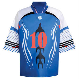 เสื้อฟุตบอลอเมริกันแบบซับลิเมชั่นสีน้ำเงิน ดีไซน์ทันสมัยปี 2026 คอวีทรงโอเวอร์ไซส์ ผลิตจากโพลีเอสเตอร์ รับผลิตจำนวนมากแบบ OEM - Product Image 6