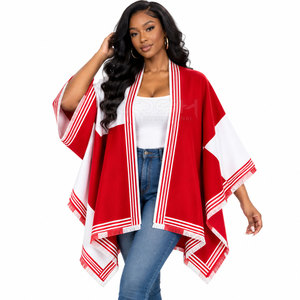 Poncho Cosh International Sorority Sisterhood, rouge et blanc, à blocs de couleur, manches chauve-souris, long, décontracté, 100% coton, avec logo personnalisé - Product Image 3