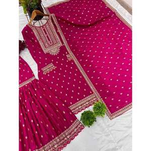 Salwar Kameez de poliéster rosa oscuro de la marca Designer Zeel Fashion, ideal para fiestas, con top elegante, dupatta y sharara completamente cosida. - Product Image 5