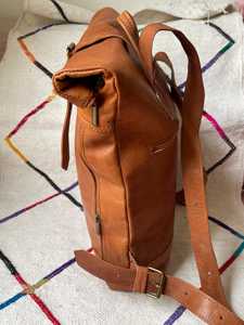 Anti Theft Leather <b>Roll</b> Top <b>Backpack</b> Back Opening Rucksack For Safe Travel Hidden Zip Laptop Bag LRTB-0188 - Product Image 4