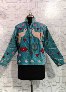 เสื้อแจ็กเก็ตกำมะหยี่ขนนกแปลกๆปักลายดอกไม้ - Product Image 2