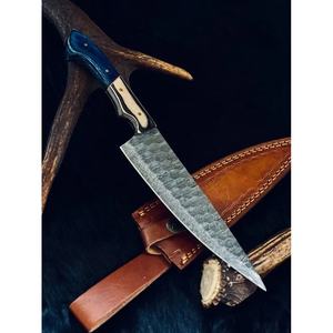 Cuchillo de Chef de Acero de Damasco de 13 Pulgadas Hecho a Mano por Ahmad Fabric con Funda de Cuero y Mango Hermoso Personalizable - Product Image 1